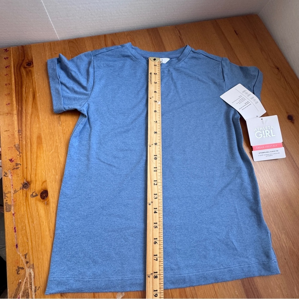 Athleta girl up tempo roll sleeve shirt blue size 6 nwt - Picture 6 of 8